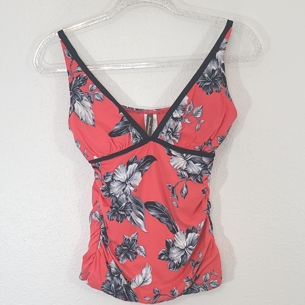 TOMMY BAHAMA Coral/Red Floral Bathing Suit Top, size XS